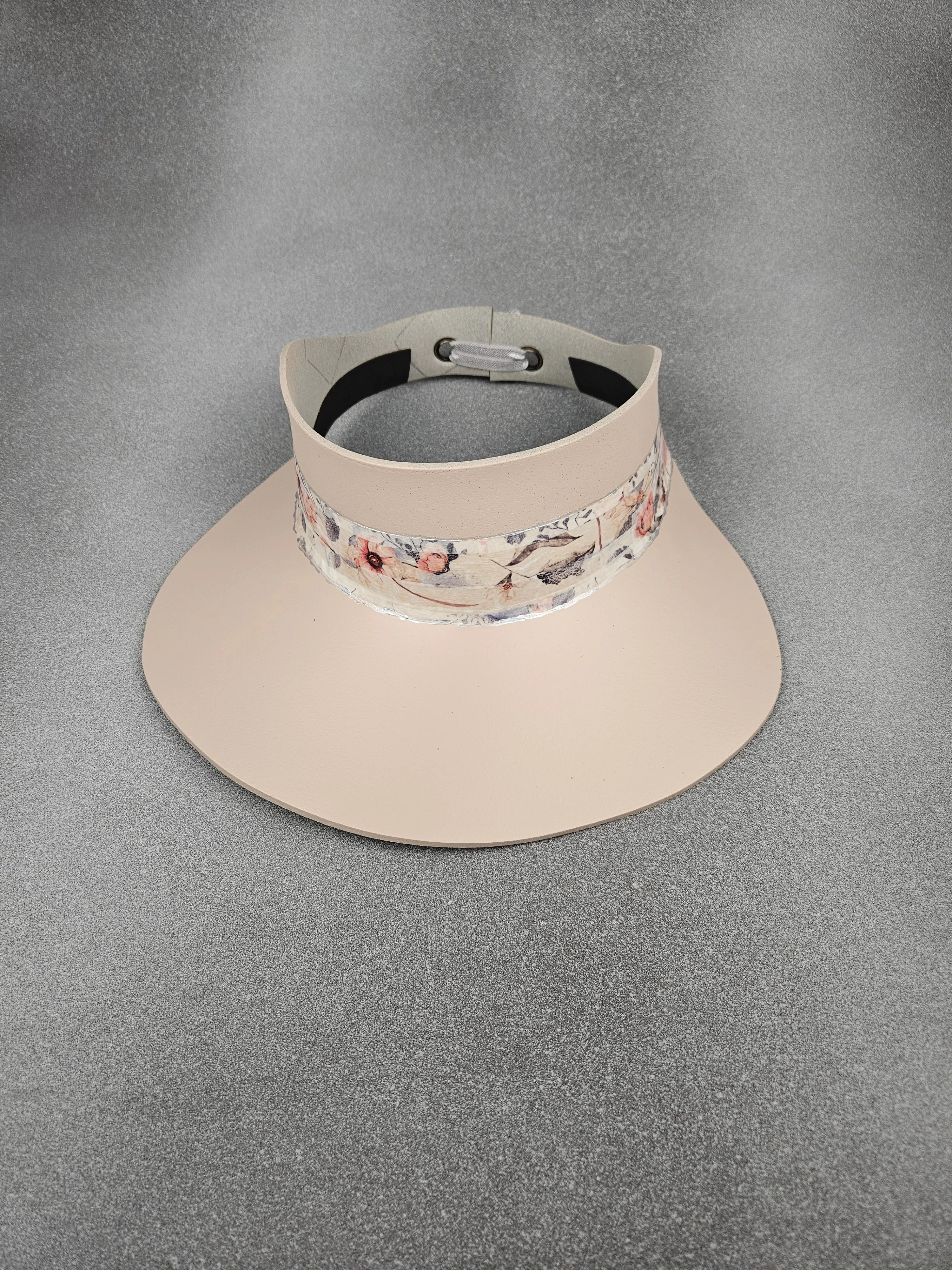 Tall Peachy Beige "LadyEVA" Visor Hat with Pink Floral Band