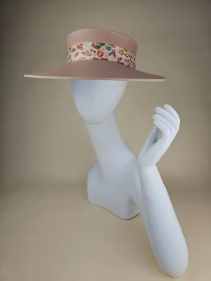 Tall Peachy Pink "LadyEVA" Hat with Beach Themed Band and Gold Polka Dots