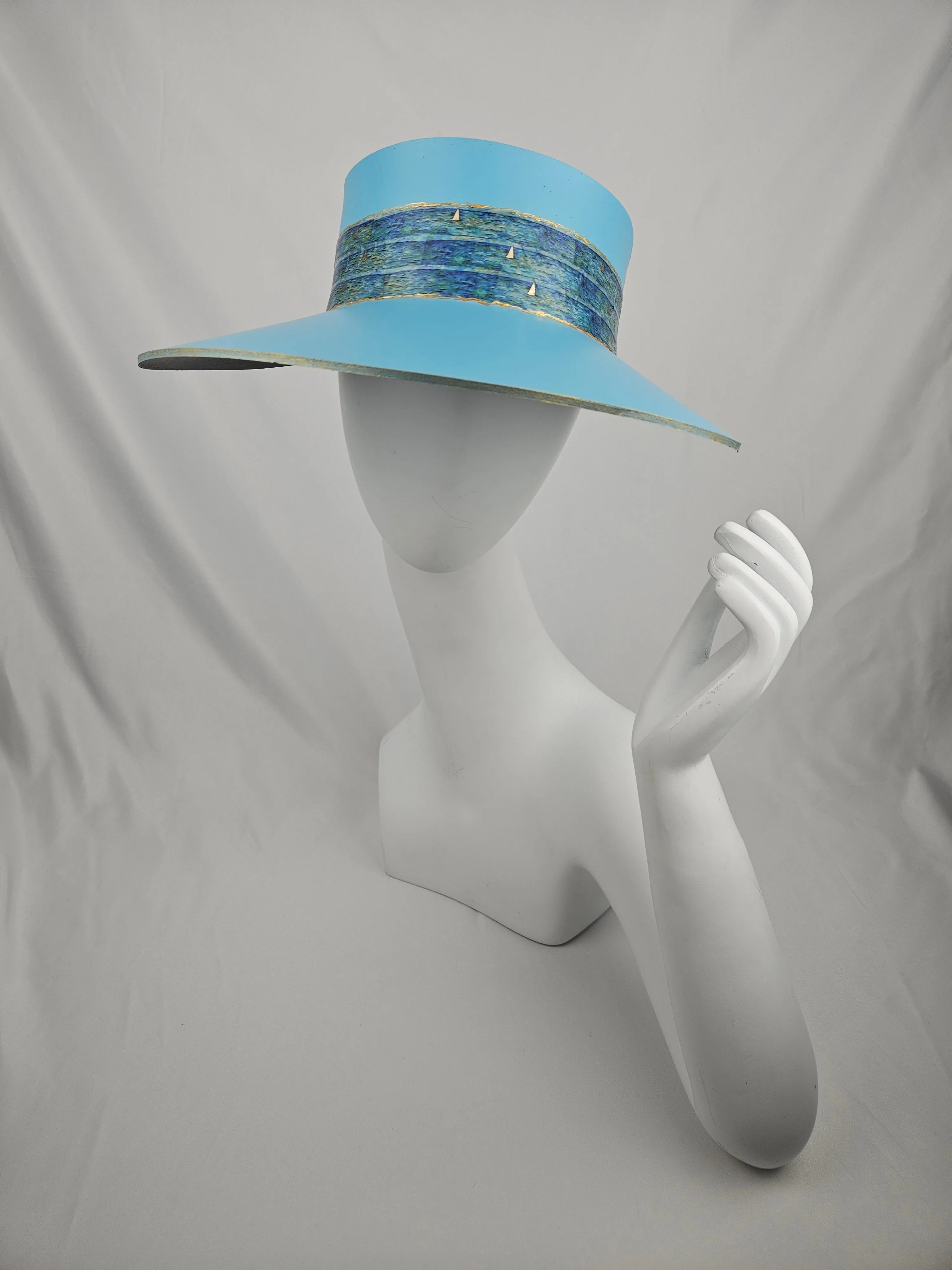 Tall Sky Blue "LadyEVA" Visor Hat with Green Monet Style Band