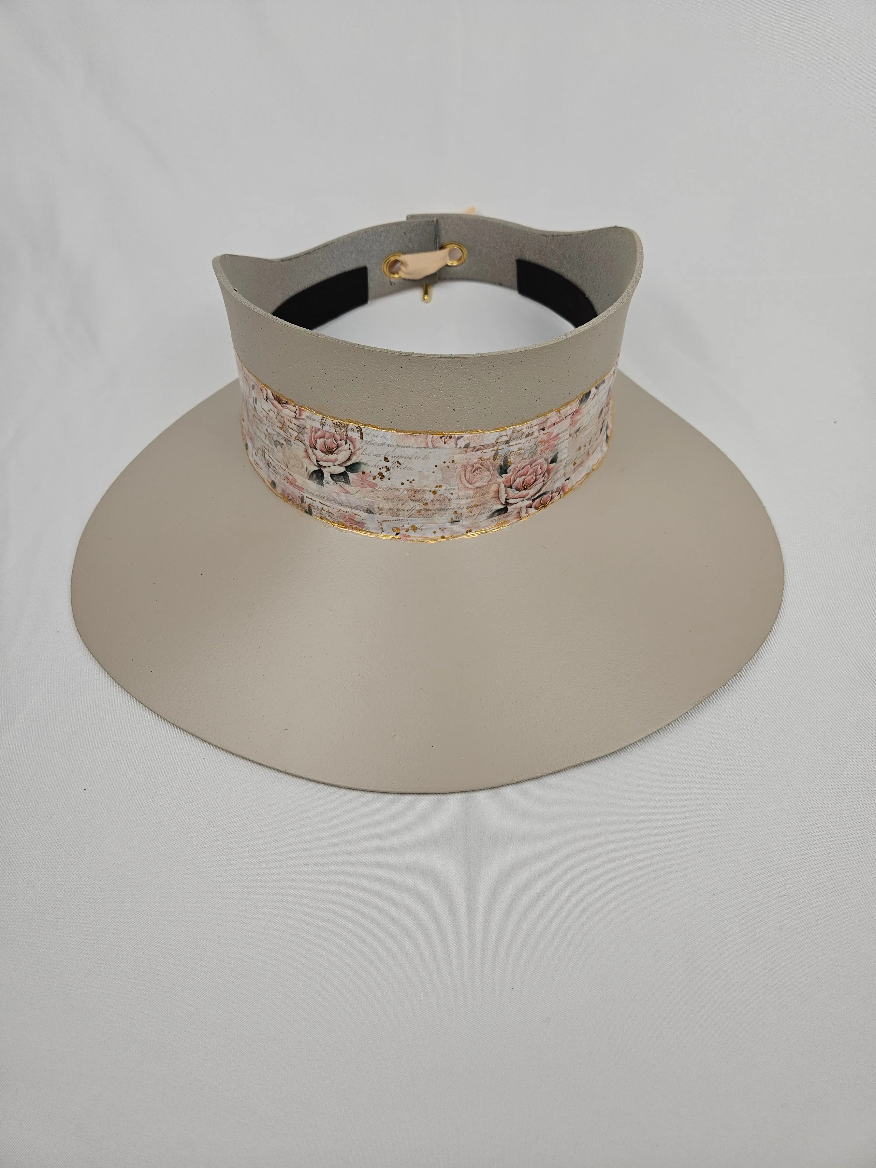 Tall Taupe "LadyEVA" Visor Hat with Delicate Pink Floral  Band