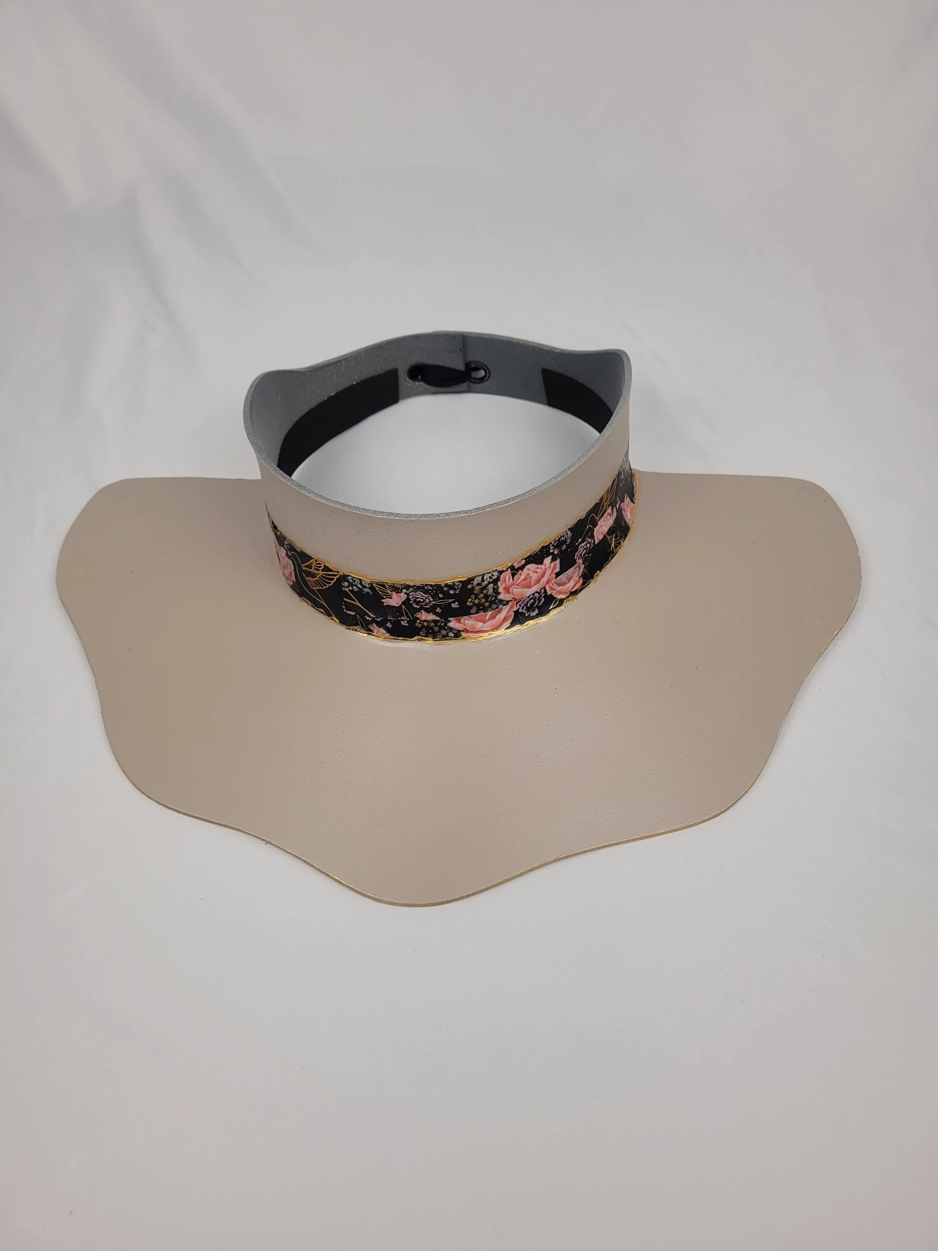 Taupe Lotus Visor Hat with Black and Golden Band