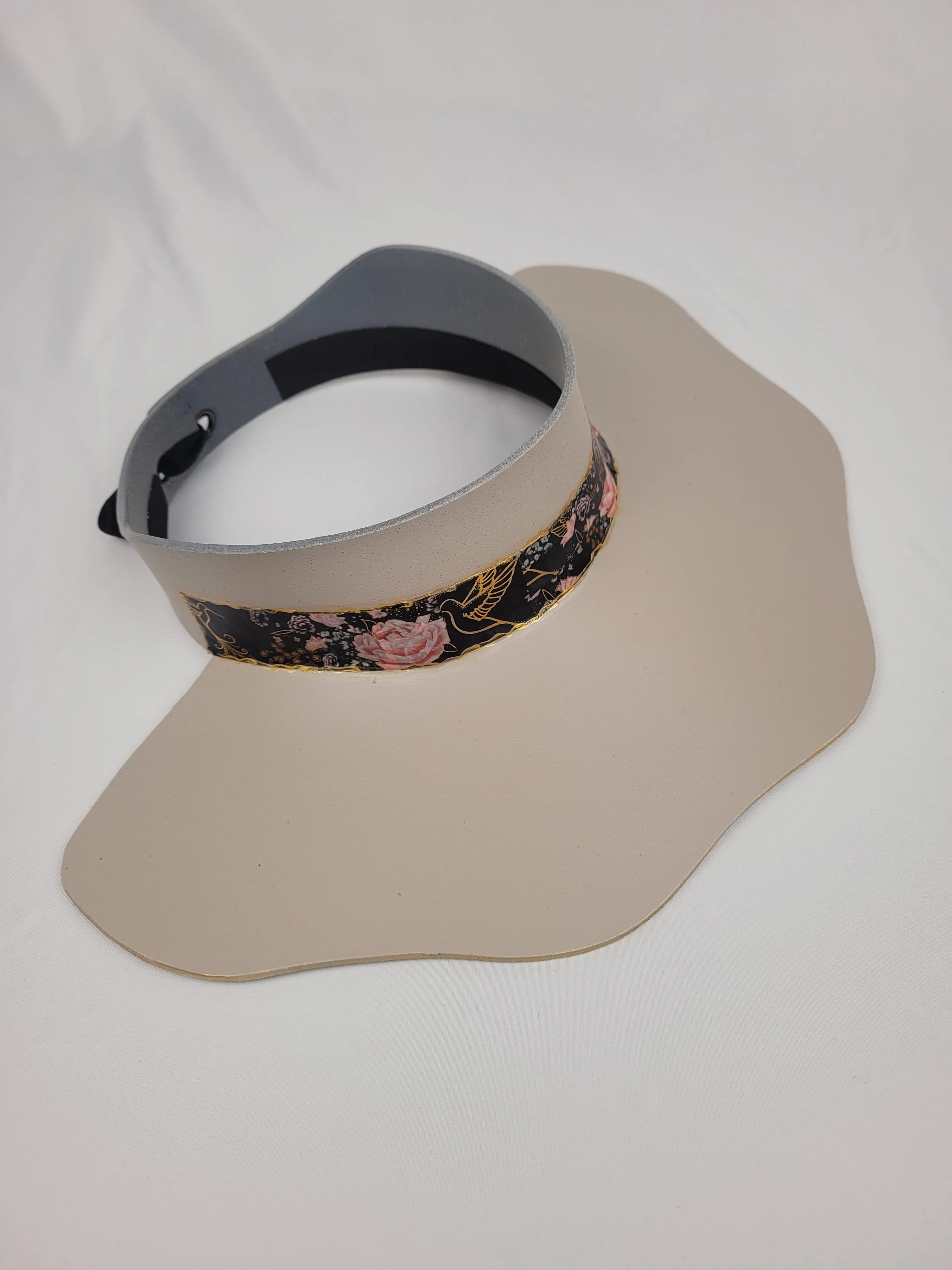 Taupe Lotus Visor Hat with Black and Golden Band