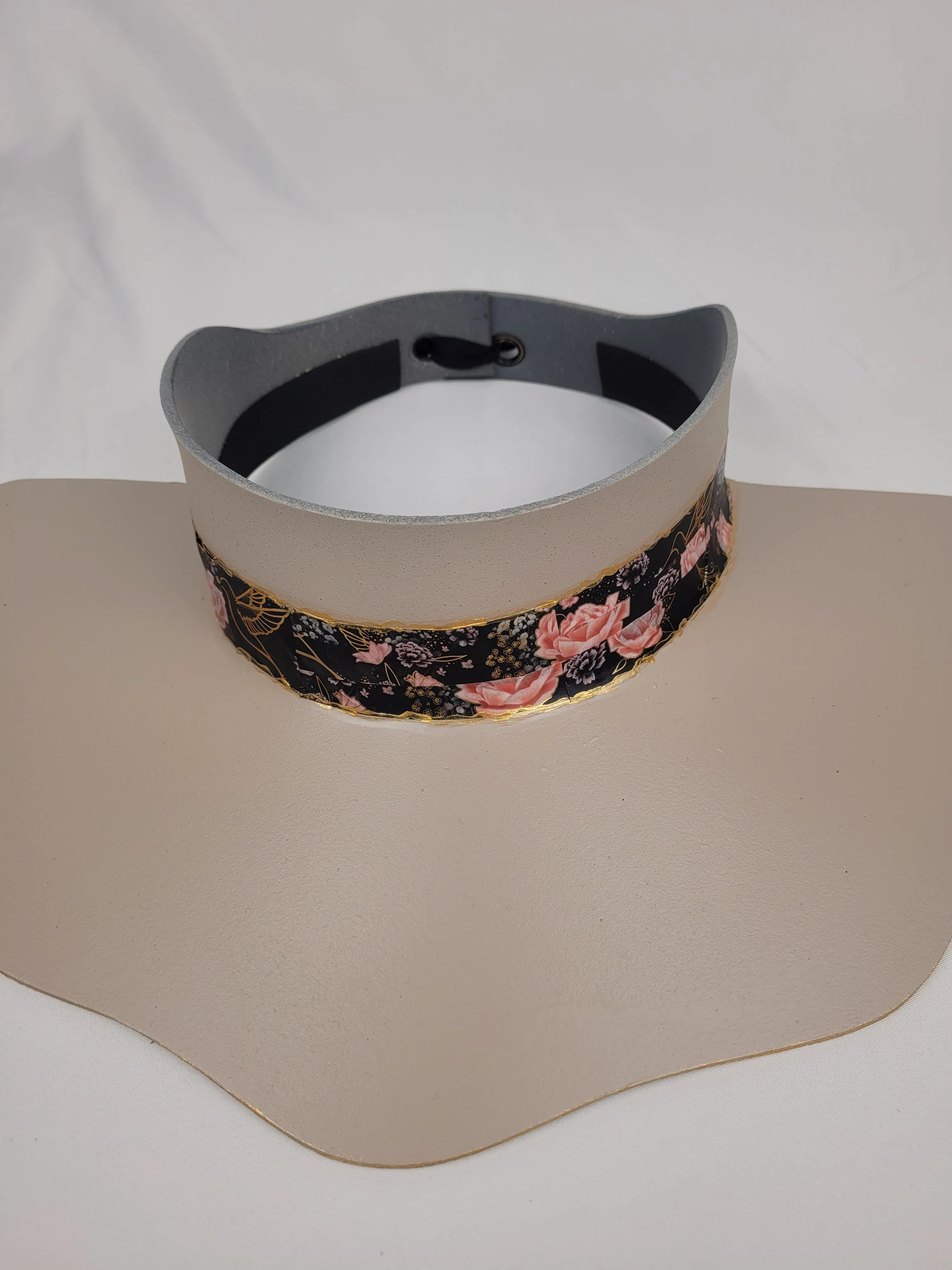 Taupe Lotus Visor Hat with Black and Golden Band