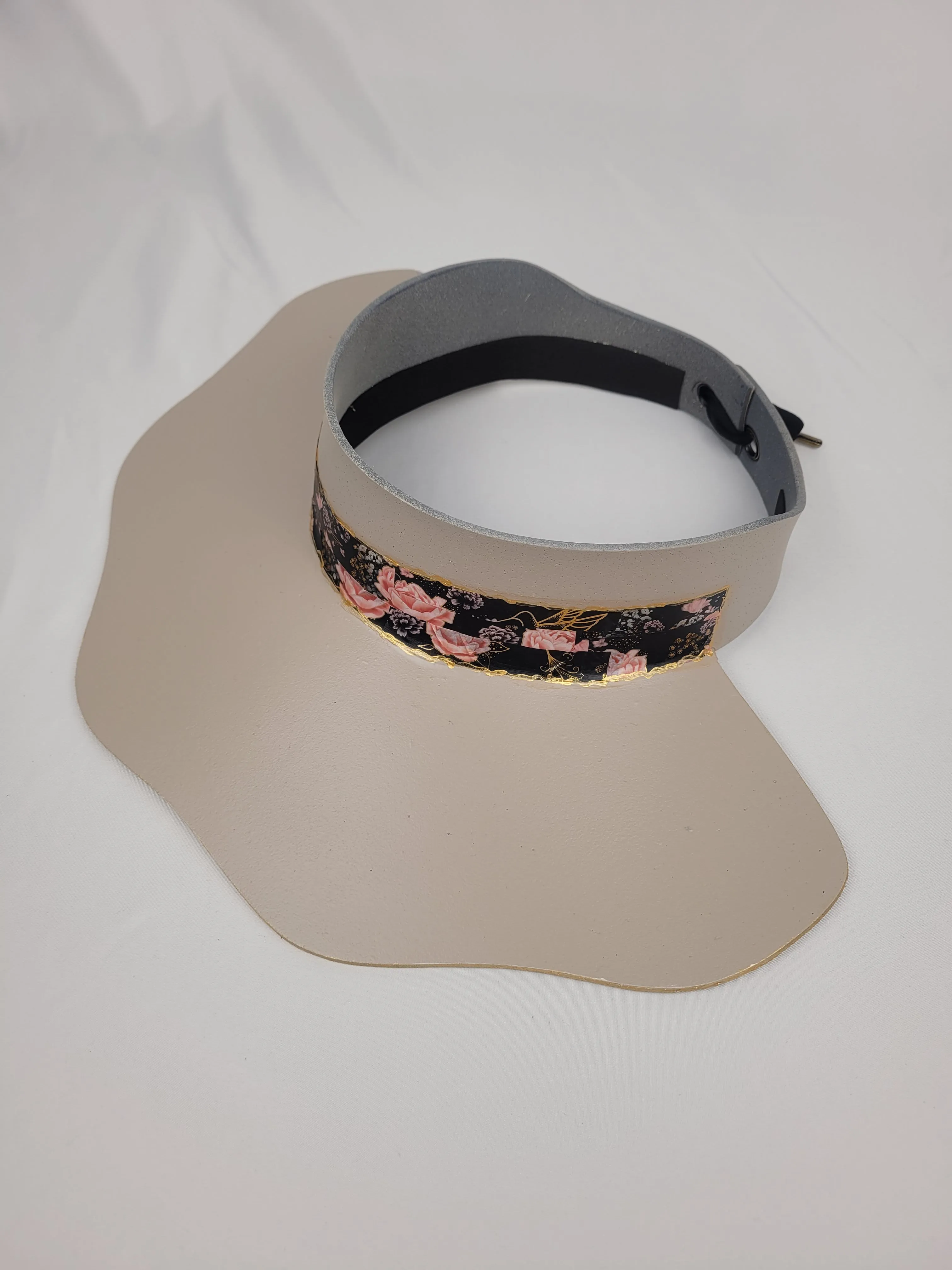 Taupe Lotus Visor Hat with Black and Golden Band