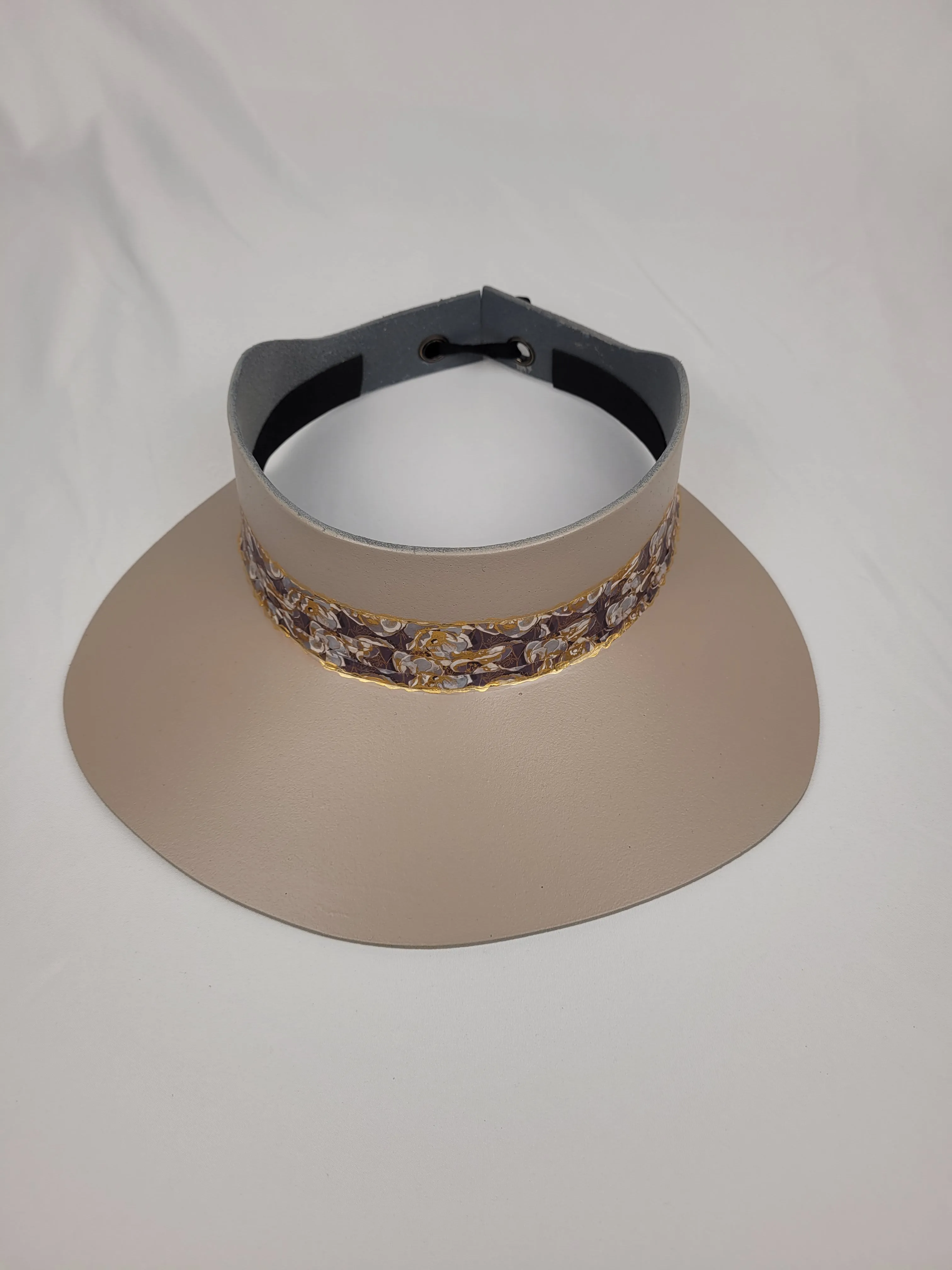 Taupe "LadyEVA" Visor Hat with Golden Floral Band