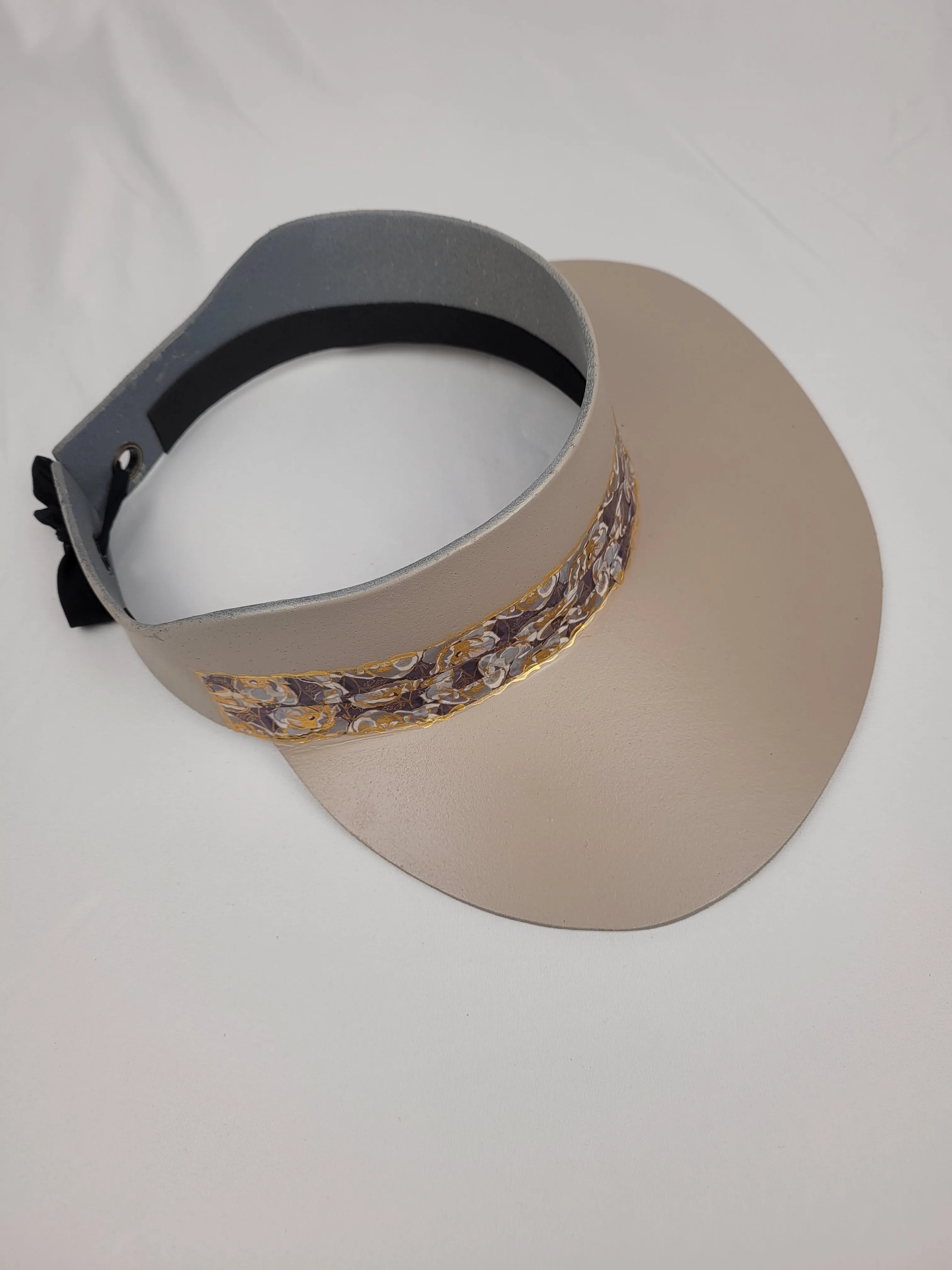 Taupe "LadyEVA" Visor Hat with Golden Floral Band