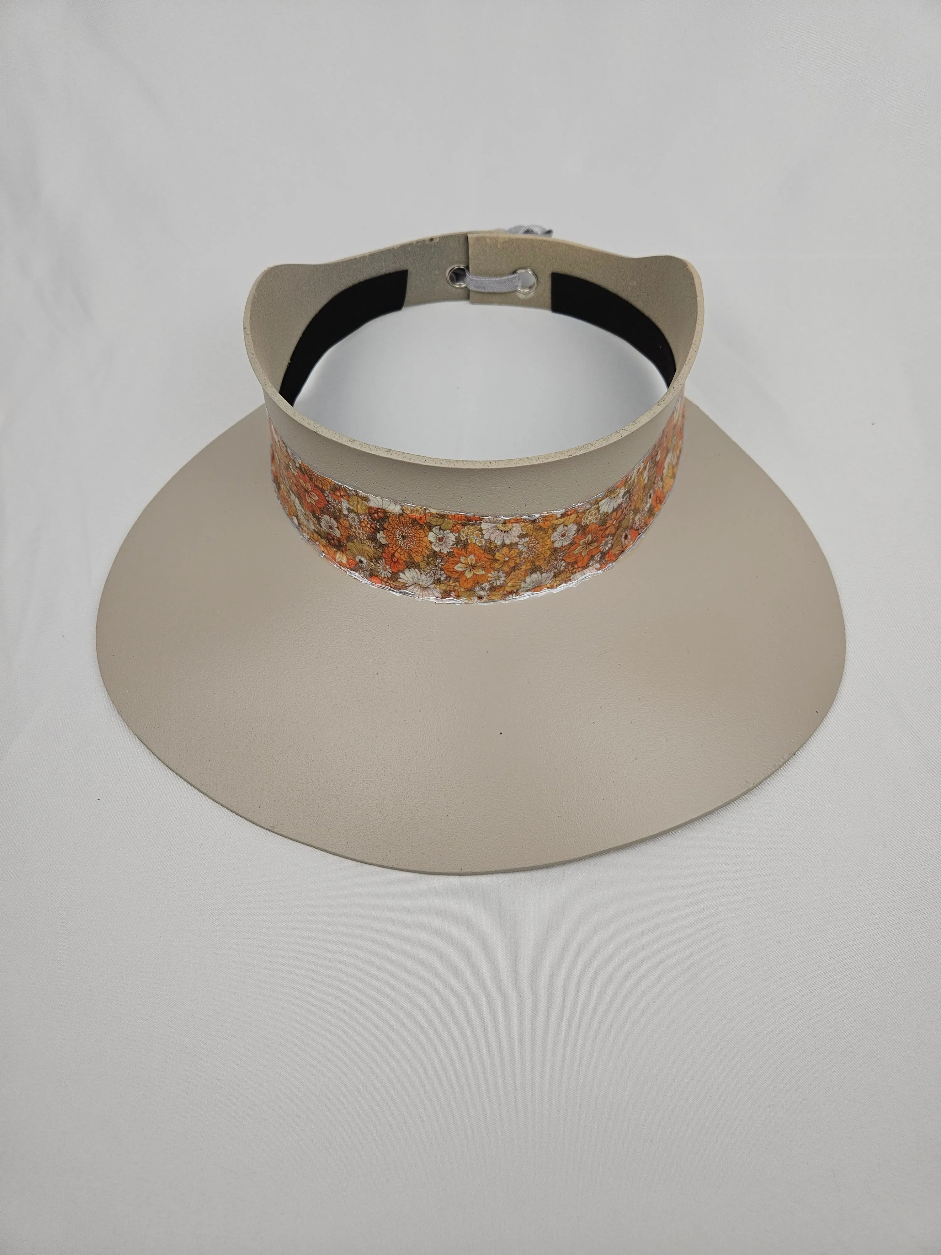 Taupe "LadyEVA" Visor Hat with Orange Floral Band