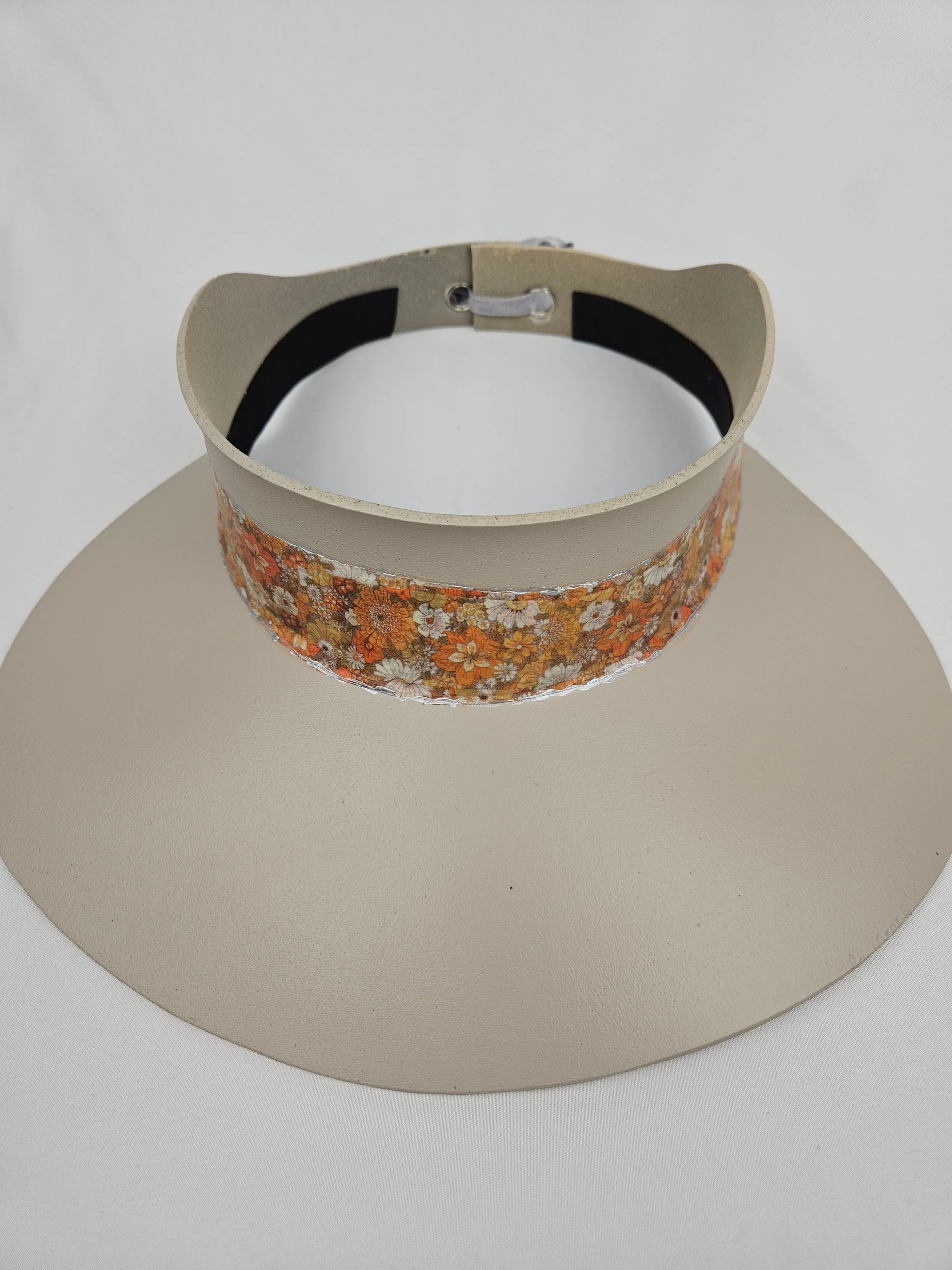 Taupe "LadyEVA" Visor Hat with Orange Floral Band