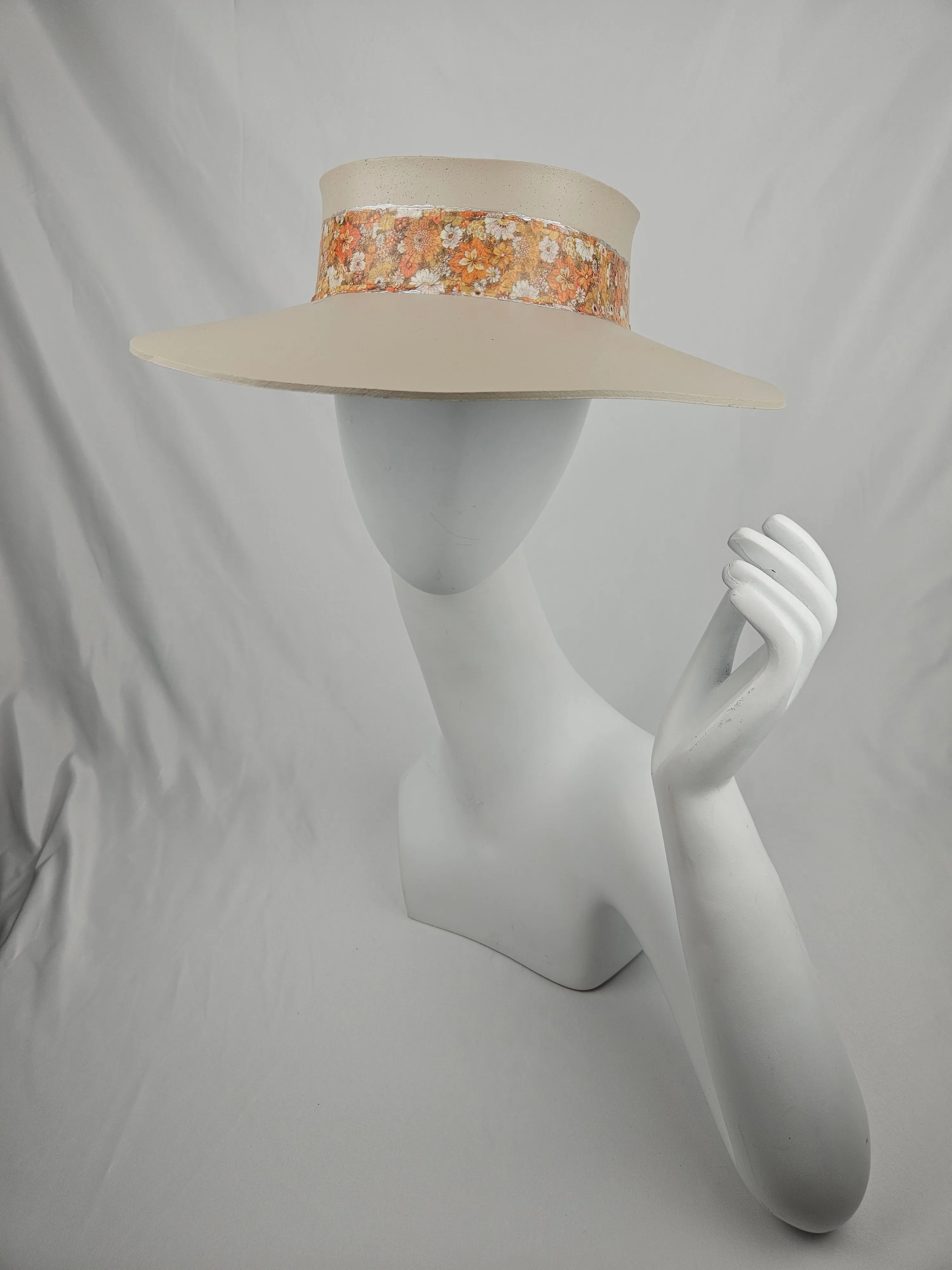 Taupe "LadyEVA" Visor Hat with Orange Floral Band