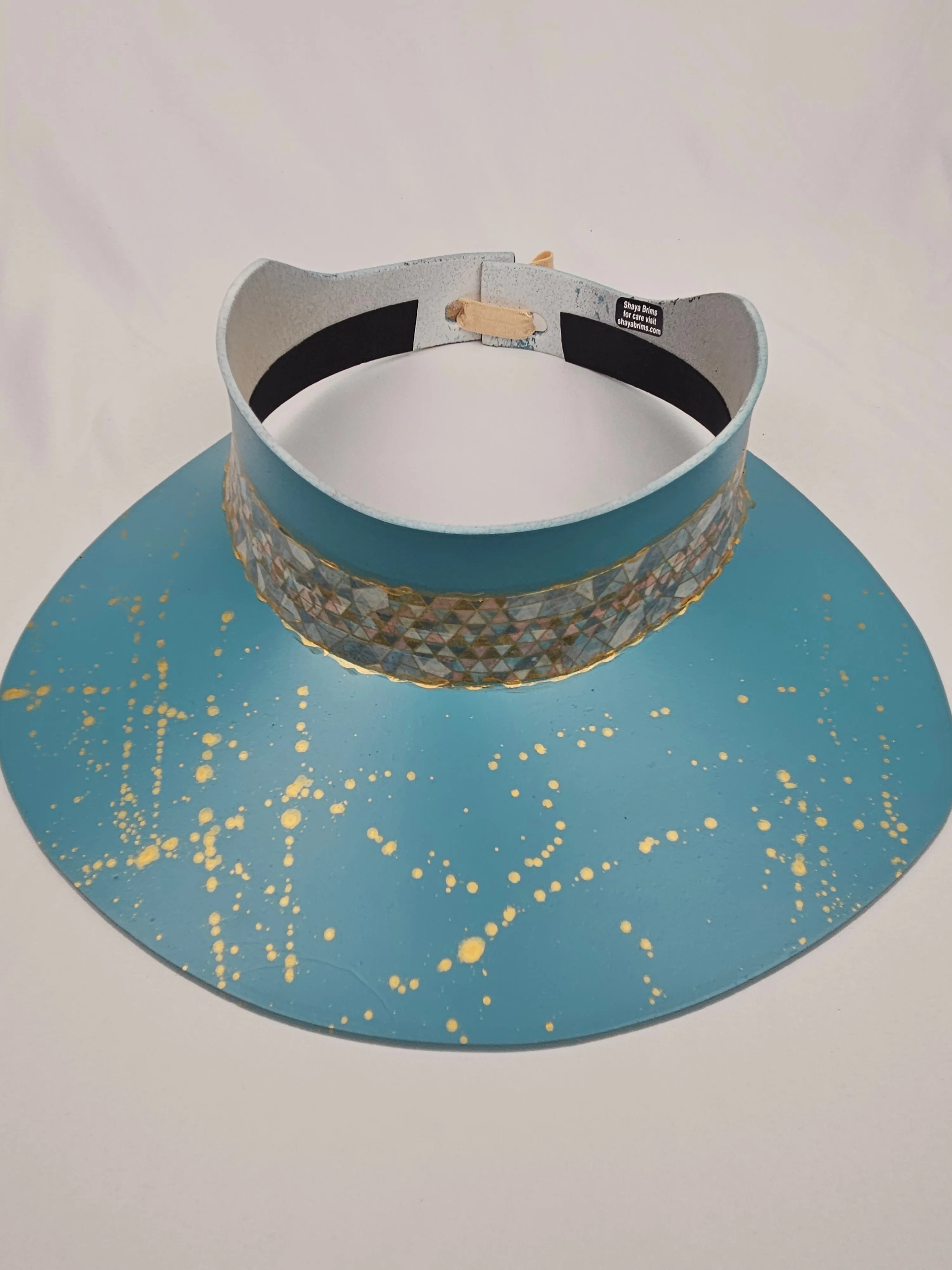 Teal Blue "LadyEVA" Visor Hat with Geometric Band and Gold Splatter Effect