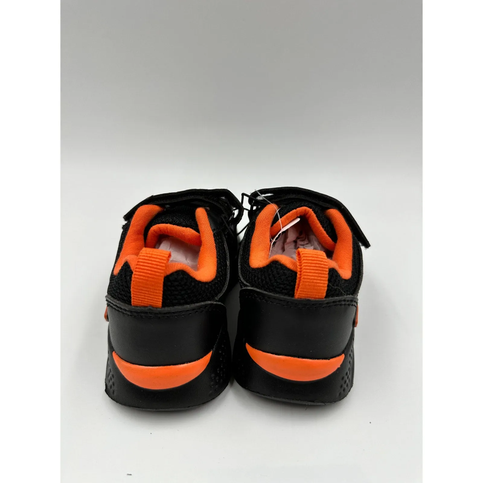 Toddler Size 7, Black Sneakers with Orange Trim, Straps with Biker Design