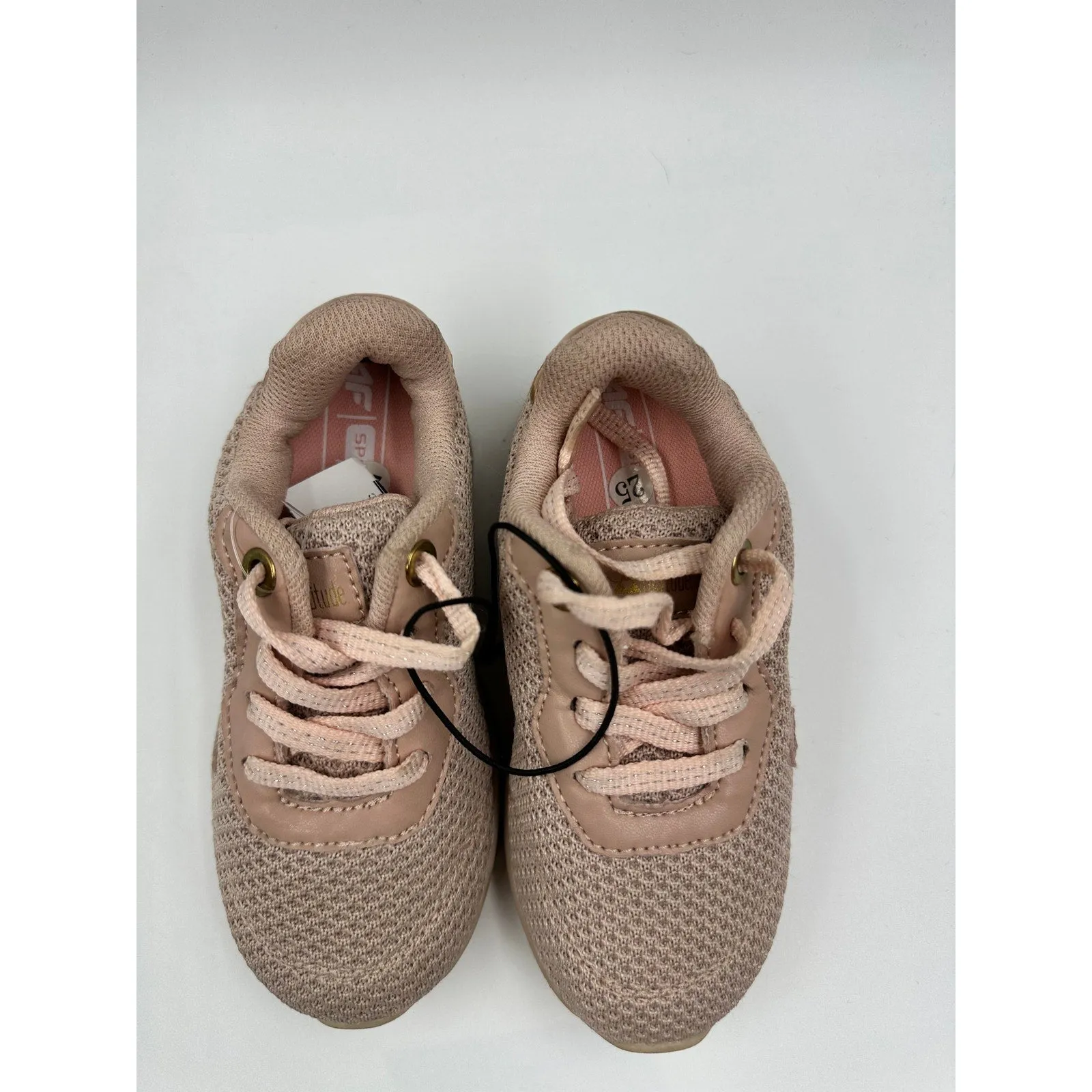 Toddler Size 8, Pink Fashion Sneakers with Rose Gold Reflective Trim & Cat Patch