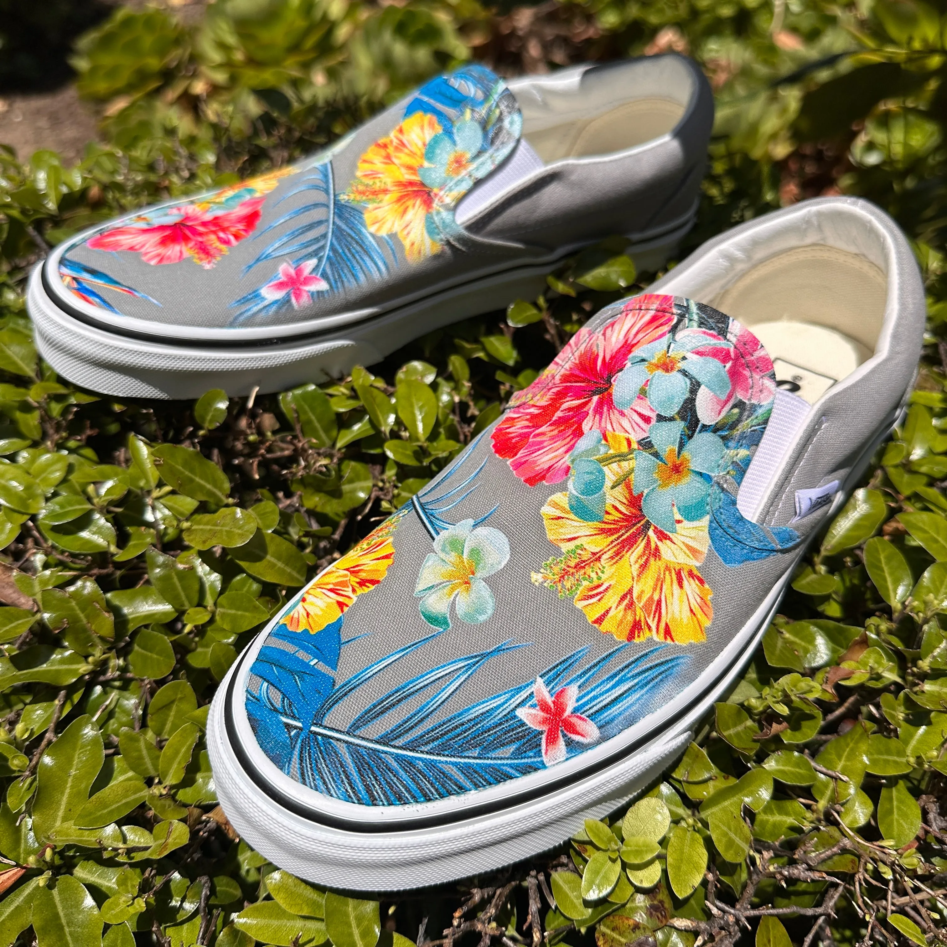 Tropical Hawaiian Flowers - Custom Slip Ons - Custom Vans Shoes