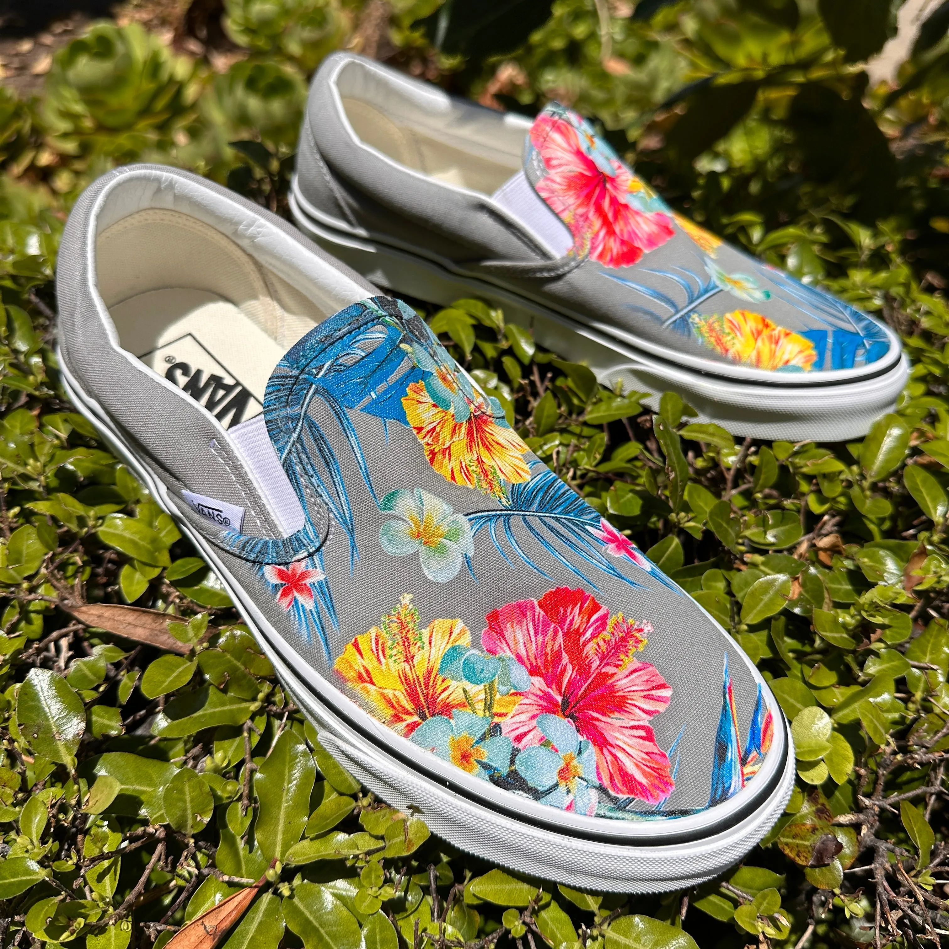 Tropical Hawaiian Flowers - Custom Slip Ons - Custom Vans Shoes