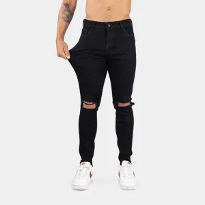 Ultra Stretch Jeans - Skinny Fit - Black Ripped Knee