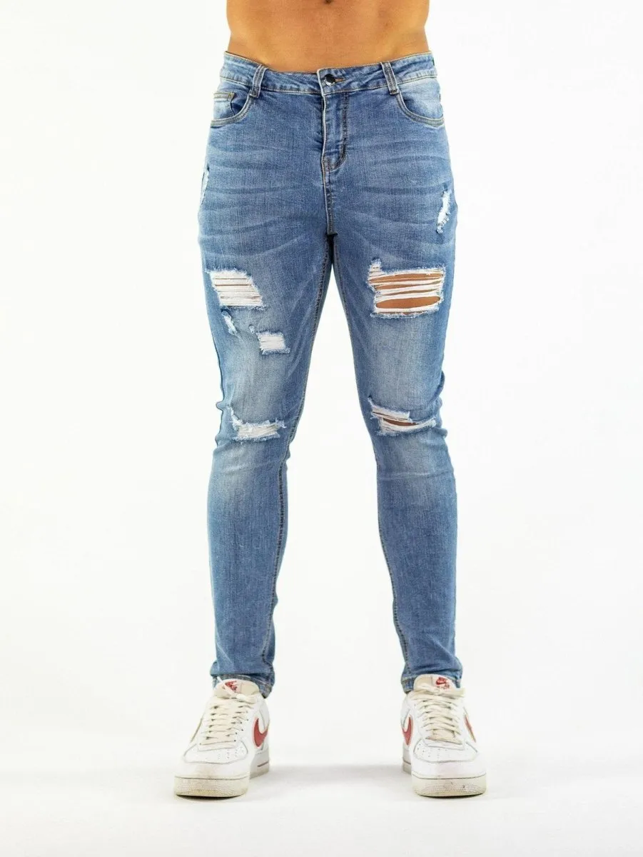 Ultra Stretch Jeans - Skinny Fit - Blue Ripped