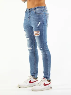 Ultra Stretch Jeans - Skinny Fit - Blue Ripped