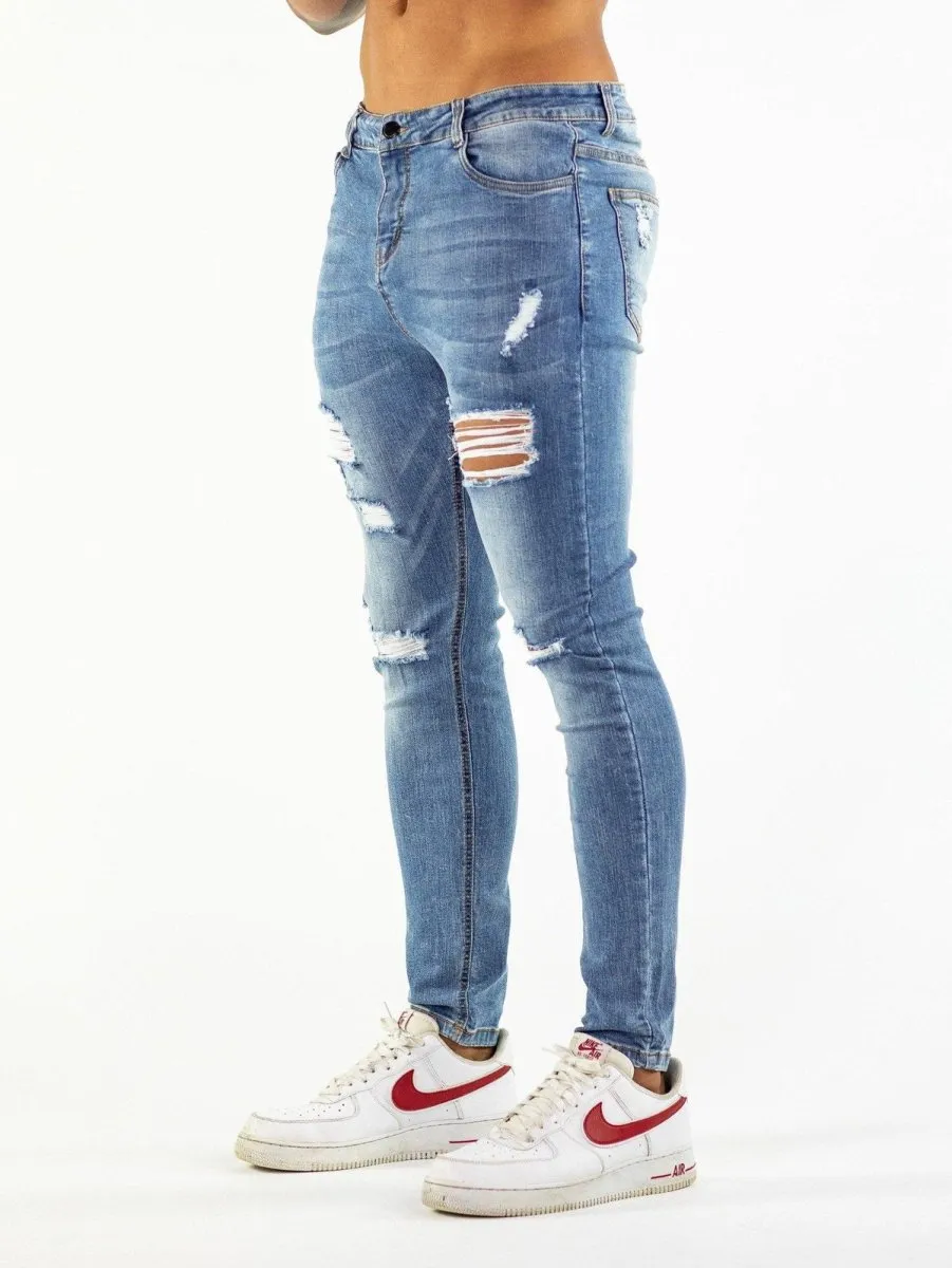 Ultra Stretch Jeans - Skinny Fit - Blue Ripped