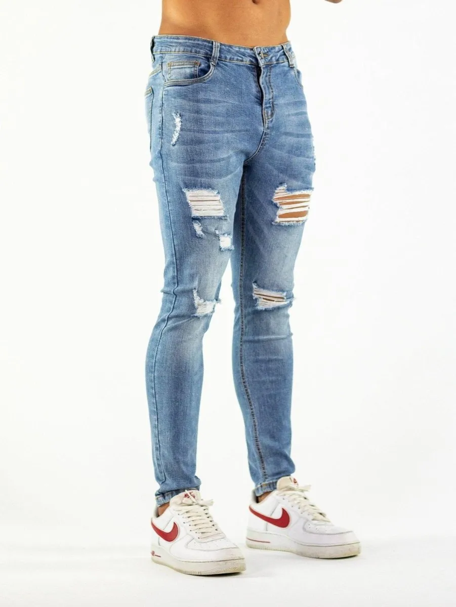 Ultra Stretch Jeans - Skinny Fit - Blue Ripped