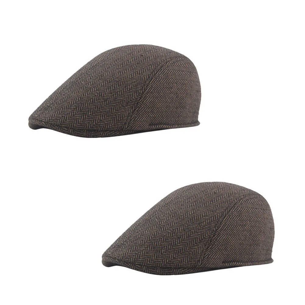 US 1-2 Pack Fineboy Hat Mens Herringbone Tweed Flat Ivy Gatsby Cap Stripe Cabbie