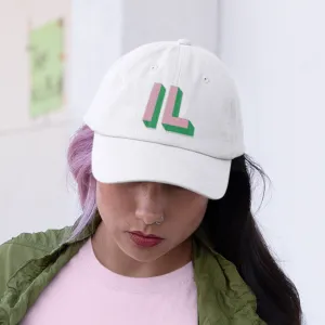 White Dad Hat - Pink & Green Shadow Block Lettering