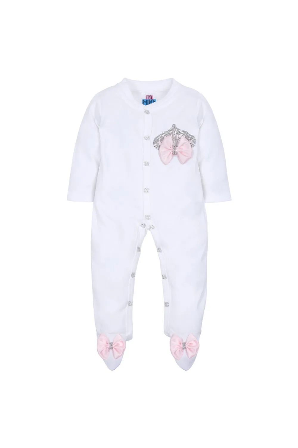 White Embroidered Crown Detailing Sleepsuits Set