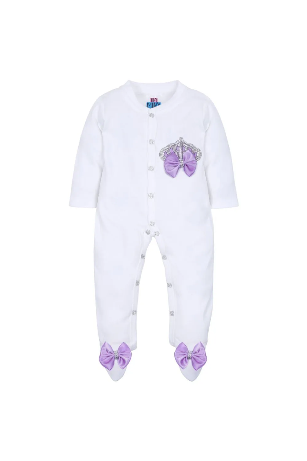 White Embroidered Crown Detailing Sleepsuits Set