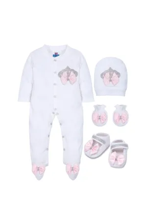 White Embroidered Wings Detailing Sleepsuits Set