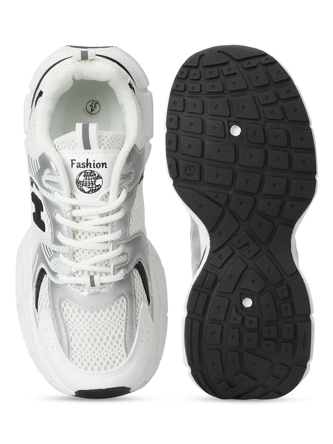 White Mesh Lace-Up Sneakers (TC-RS3618-WHT)