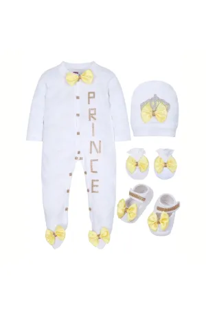 White Prince Detailing Cotton Lycra Sleepsuit Set