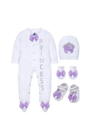 White Princess Detailing Cotton Lycra Sleepsuit Set