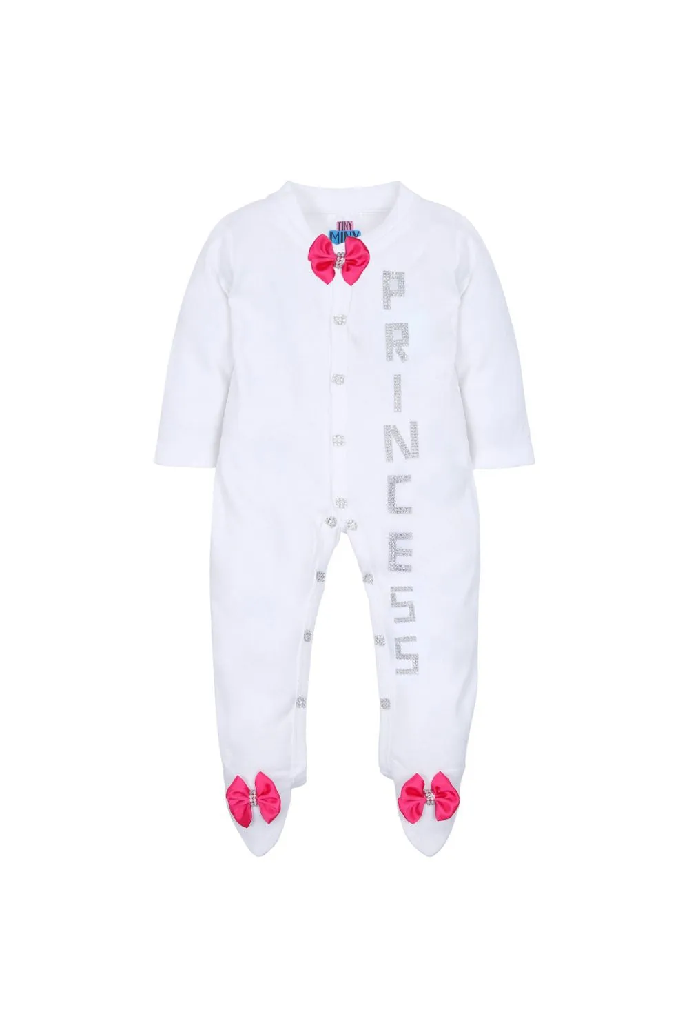 White Princess Detailing Cotton Lycra Sleepsuit Set