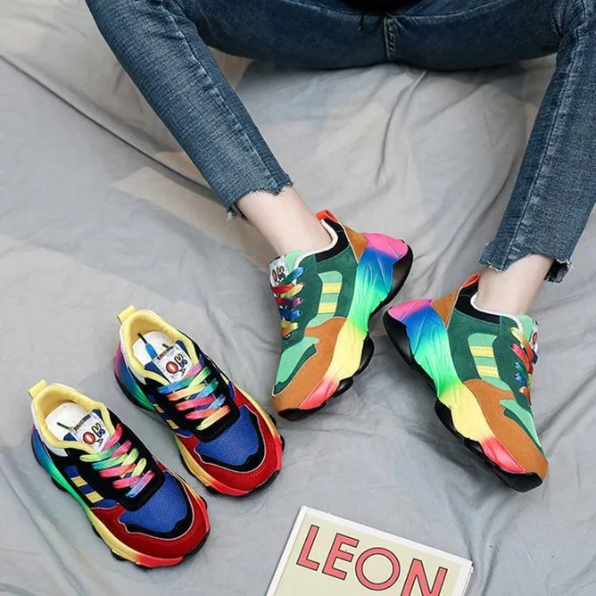 Women fashion colorful lace up slip on platform sneakers