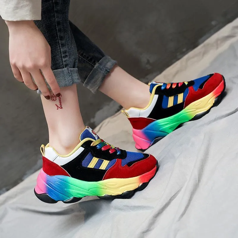 Women fashion colorful lace up slip on platform sneakers