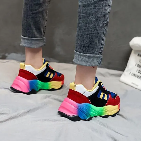 Women fashion colorful lace up slip on platform sneakers