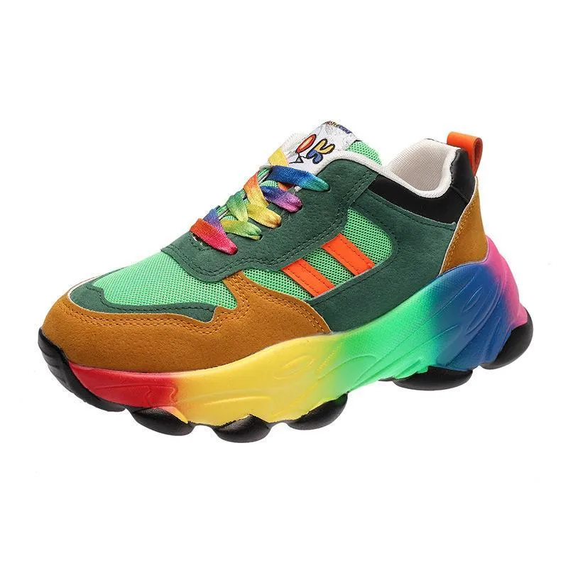 Women fashion colorful lace up slip on platform sneakers