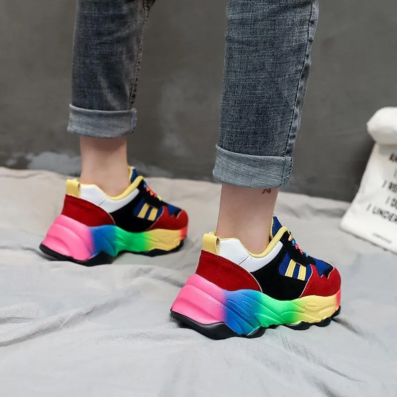 Women fashion colorful lace up slip on platform sneakers