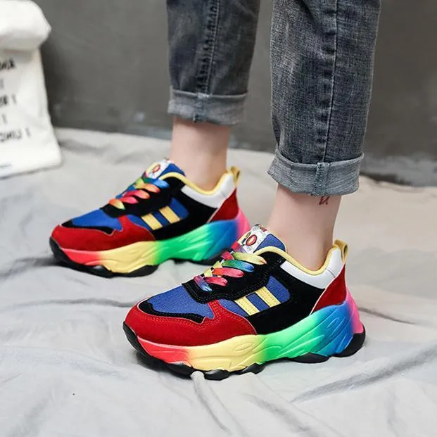 Women fashion colorful lace up slip on platform sneakers