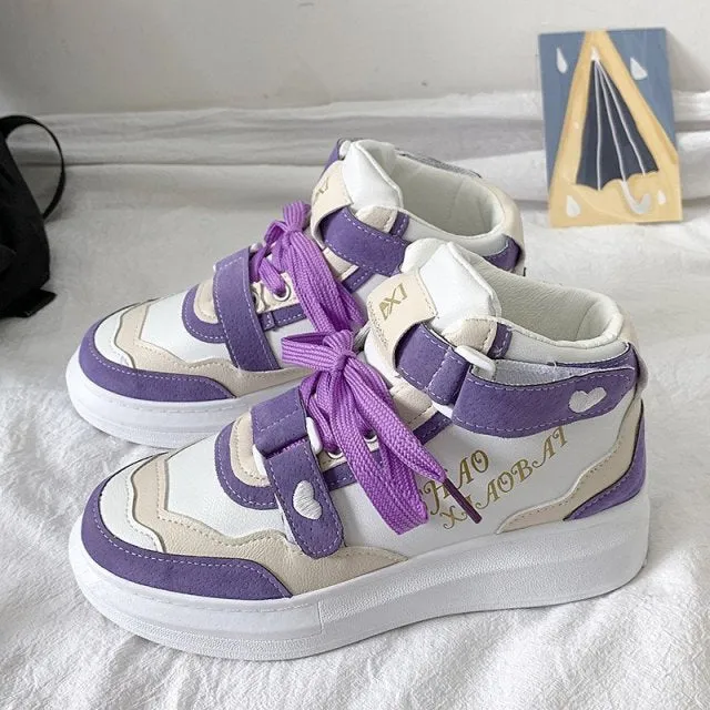 Women's High-Top Sneakers with High Platform - Casual Shoes