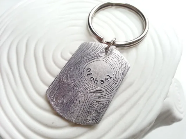 Wood Grain Engraved Dog Tag | Faux Bois Keychain