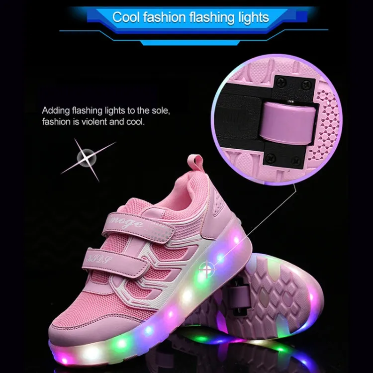 WS01 LED Light Ultra Light Mesh Surface Rechargeable Double Wheel Roller Skating Shoes Sport Shoes, Size : 27(Black)