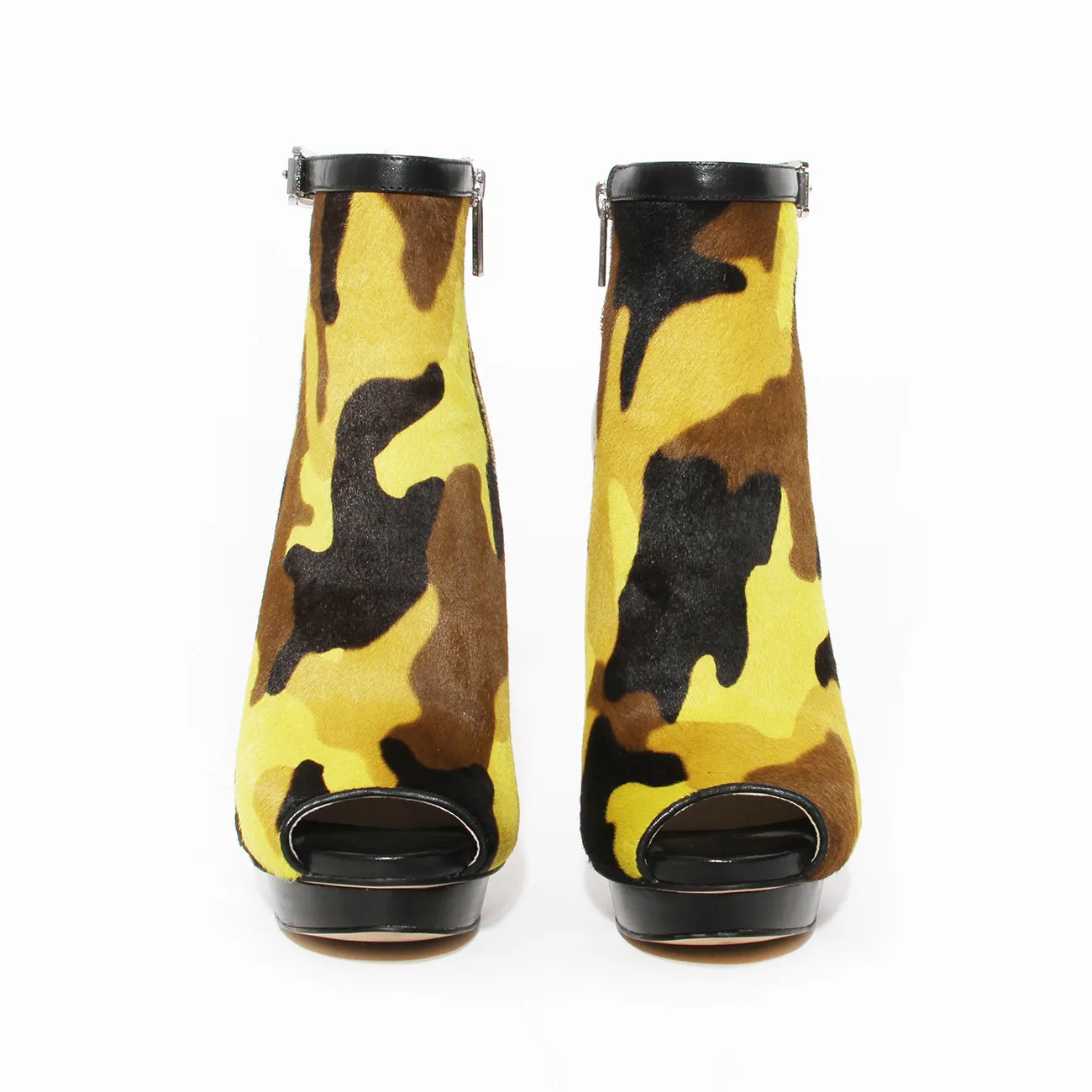 Yellow and Brown Fur Camo Booties 6.5