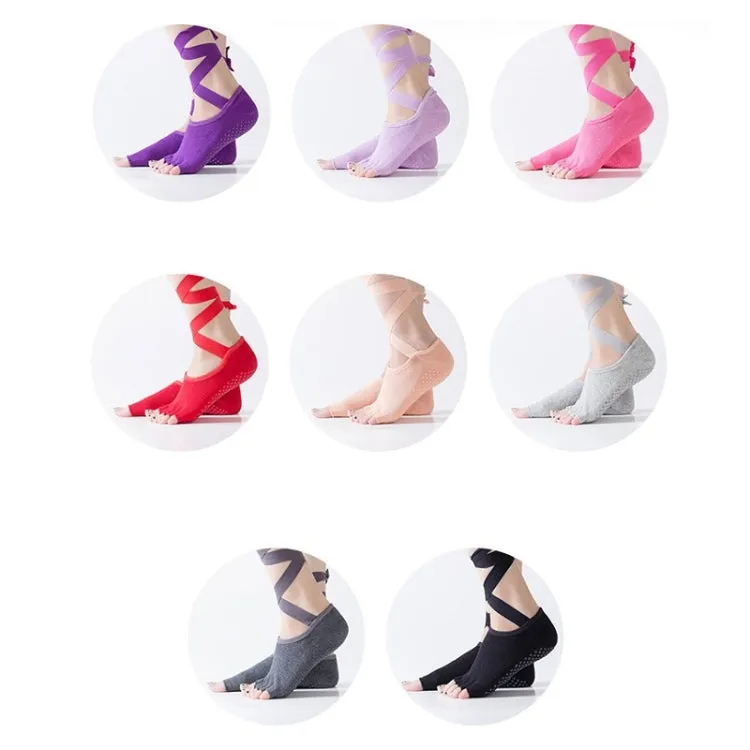 Yoga Five-Finger Socks Open-Toe Lace-Up Dance Socks Particle Non-Slip Socks, Size: One Size(Red)