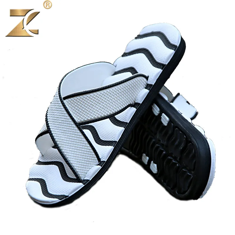 Z 2017 Famous Brand Designer Casual Plaid Stripes Men Sandals Slippers Summer Fashion Men Outdoor Casual Beach Shoes Flip flops